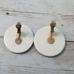 Vintage Clip On Earrings Large Cream & Blue Statement Circle Photo 7