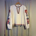 Farm Rio NWOT / Anthropologie | Embroidered Peasant Boho Puff Sleeve Blouse, L Photo 3