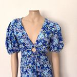 ASOS [] Blue Floral Print Puff Sleeve V-Neck O-Ring Fit & Flare Mini Dress Sz 12 Photo 4