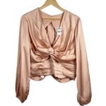 EXPRESS NWT Women’s Satin Twist Front Tie Back Blouse Pale Pink Size XL Photo 6