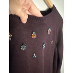 Loft Bejeweled Rhinestone Burgundy Sweater Holiday Christmas Preppy Jeweled Photo 3