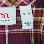 D&Co. Burgundy Plaid Collarless Button Down Shirt Size XL Burgundy Plaid Top Red Photo 7