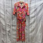MSK Vibrant Multicolor Printed Collared Short Sleeve Midi Dress Size Large Pink Photo 4