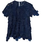 AQUA  Women’s Size S Navy Blue 3D Floral Lace Short Sleeve Shirt Blouse Photo 1