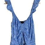 Forever 21 Romper Womens M Blue Floral Ruffle Cutout V-Neck Smocked Cottagecore Photo 4