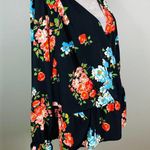 ASOS Blouse Top Size 18 Black Floral Bell Sleeves V-Neck Peplum Photo 3