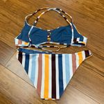 Damsel Striped Bikini Set Women Size Small/Large Criss Cross Back Swimsuit Beach Blue Photo 1