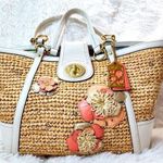 Coach Hamptons Straw Flower Tote Coral Appliqué Floral Embellished Handbag Photo 0