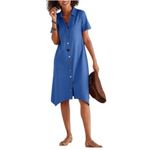 Soft Surroundings  Royal Blue Cotton Short Sleeve Dress Boho Cottagecore  XS Photo 1