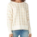 Lucky Brand  Cream Gold Star Snowflake Crew Neck Pullover Sweater Large Photo 0