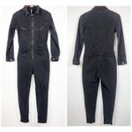 Free People  Black Denim Size M Utility Zip Front Long Sleeve Skinny Jumpsuit Photo 2