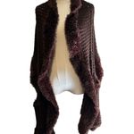 Scarf Shawl Wrap w/ Faux Fur Edging and Pockets Brown Knit CTF Choose the Future Photo 0