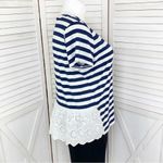Skies Are Blue Michelle Striped Eyelet Hem Shirt Top Blue White XL Photo 4