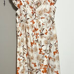 Chic Floral Midi Dress in Cream and Orange Size 1X Photo 0