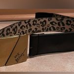 Betsey Johnson Betsy Johnson black/tan animal print belt with gold clasp and elastic back; 40” Photo 0