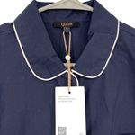 Quince  100% Organic Cotton Pajama Top Womens M Navy Piped Button Sleep Shirt NWT Photo 2