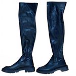 ZARA  Black Stretch Vegan Leather Over The Knee Flat Lug Sole Boot Sz 39 Photo 1