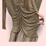 Vintage 80’s heavy beaded silk mesh shirred bodice luxury midi gown dreamy Tan Photo 2