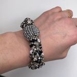 Chico's Chico’s Elsa Beaded Stretch Bracelet EUC Sz OS Braided Silver Black Tan White Photo 2