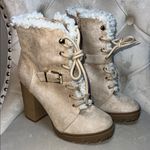 EXPRESS Beige Heeled Boots with Faux Fur Photo 0