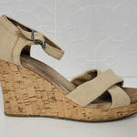 Toms  Sienna Womens Sandals Size 9 Cream Canvas‎ Crisscross Open Toe Cork Wedge Photo 0