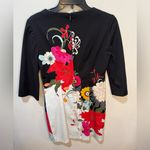 Trina Turk Keyhole Neck Dress 3/4 sleeve Lined Black/Multi Sz 4 Photo 1
