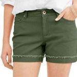 Time And Tru  Relaxed Olive Green Twill Shorts With Cuff Detail Size 6 Photo 0