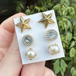 3 Gold Stud Earrings Bundle Star, faux Pearl Plastic Photo 0