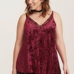 Torrid Crushed Velvet Lace Trim V-Neck Cami in Berry Romance | 0 (Large - 12) Photo 0