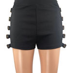 Kaylee Kollection Women's Black Cutout Buckle High Waisted Zip Mini Shorts Sz M Size M Photo 0