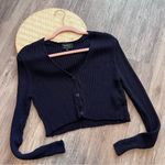Bardot ‎ cropped cardigan in French navy ribbed knit Photo 1