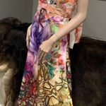 Custom Made New Floral-Print Satin Halter Beaded Party Dress with Shawl Photo 4