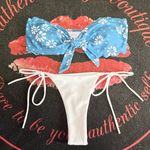 Boutique White and blue string bikini bottom with strapless top set Photo 0