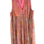 H&M  Sleeveless Paisley Dress Pleated V-Neck Pink Orange Size 14 Photo 0