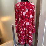 Old Navy Long Sleeve Floral Oriental Stretchy Dress Midi Red White Casual L Photo 4