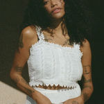 DÔEN Ari Eyelet Embroidered Button Front Organic Cotton Tank | Medium | Salt White Photo 0