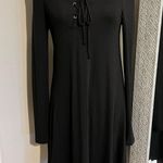 About A Girl Black Lace Up Soft Jersey Knit T-Shirt Long Sleeve Mini Dress Size Small Photo 9