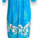 Vintage Anthony Richards Dress MuuMuu Cerulean Blue Tropical Print Flower Detail Size M Photo 6