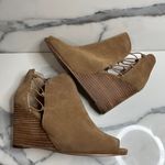 Lucky Brand  | Women's Brown Leather Peeptoe Reevas Wedge Booties Sz 8.5 Photo 6