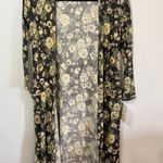 LuLaRoe  Sarah Duster Cardigan XS‎ Black Beige Yellow Floral Long Sleeve Photo 0