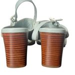 Cole Haan Vintage  Woven Chunky Block Heel Sandals Leather‎ Blue Womens Size 8 Photo 1