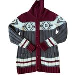 Vintage Retro Sigallo Knit Cardigan big collar, Gray, Maroon & Cream size medium Gray Photo 2