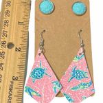 None Sea‎ Turtle Pink Dangle Earrings Blue Druzy Stud Photo 2