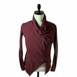 Burgundy Moto Jacket Faux Leather Sleeve Drape Front Cardigan Asymmetrical Red Size XS Photo 1