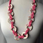 Hot pink twisted beads boho floral disk necklace Photo 0