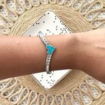 EGE ‘89 Silver Pewter Turquoise Heart Pointed Slip On Slim Bracelet Cuff Western Photo 0