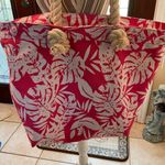Pink beach bag /tote with white leaves & rope handles Photo 8