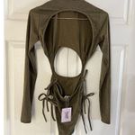 Savage X Fenty Bodysuit Green Shine Strapy Teddy Thong Mock Neck Size M Photo 4