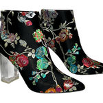 Privileged  Audra Black Floral Ankle Bootie Heels Shoe Size 10 Photo 0