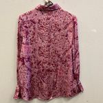 ZARA  pink satin abstract print button-down blouse with bishop sleeves Large 740 Photo 7